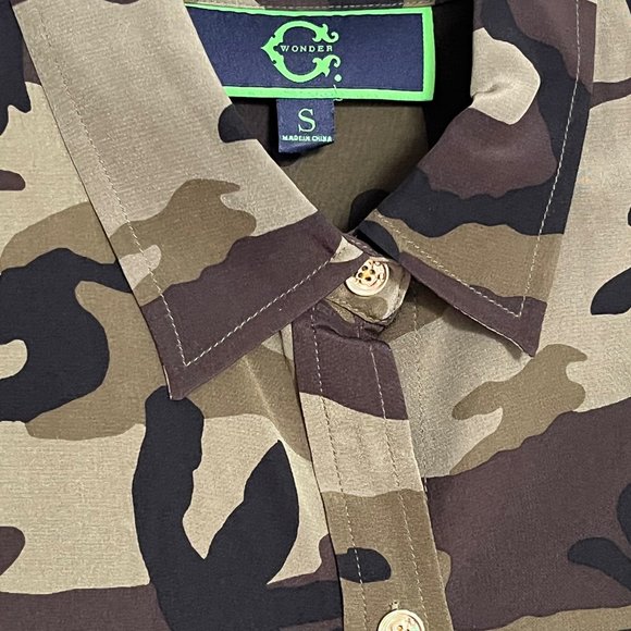C Wonder I 100% Silk Camo Blouse - Picture 2 of 4